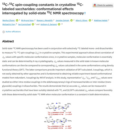 13C–13C spin-coupling constants in crystalline 13C-labeled saccharides